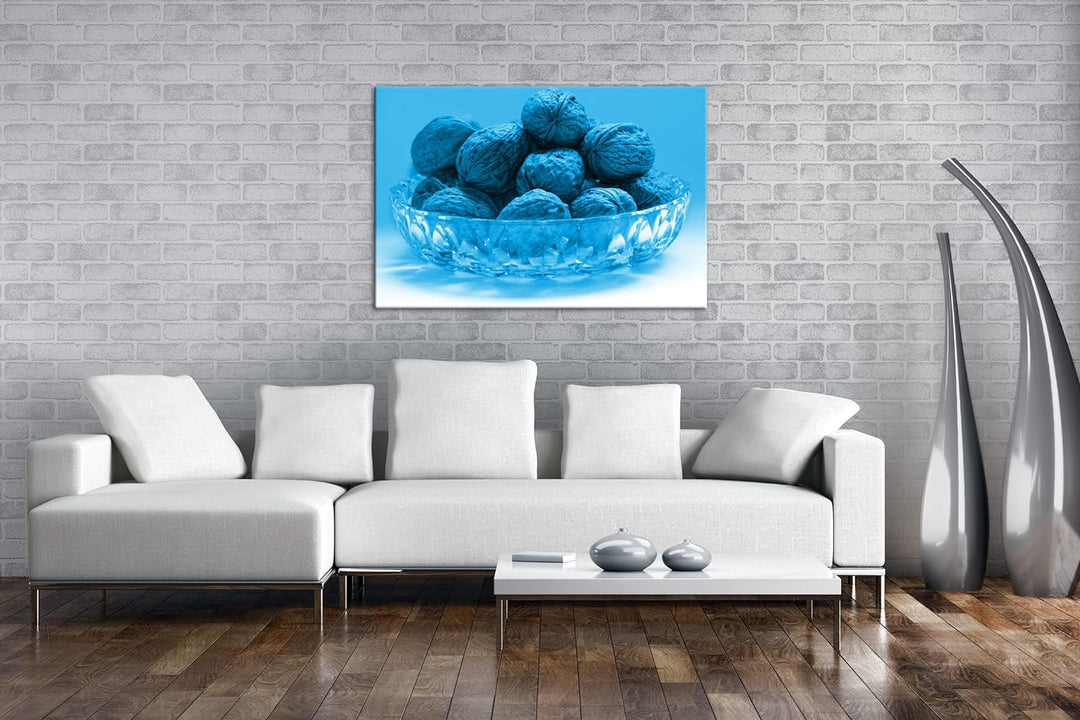 deyoli knackige Walnüsse in Schale Format 80x60 Effekt: Monocrome Blau als Leinwandbild, Motiv ferti