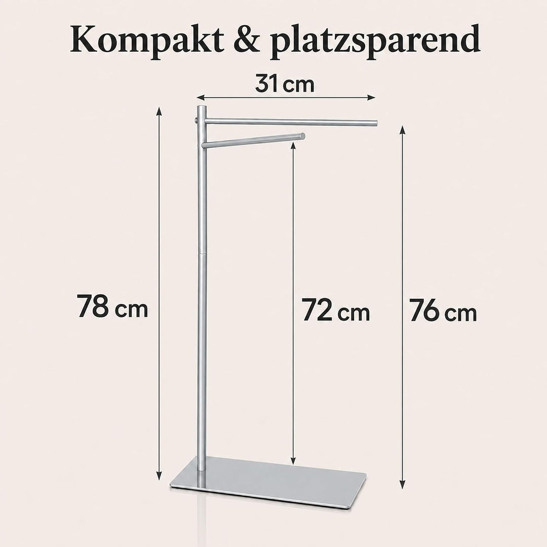 Handtuchhalter Stehend Freistehend, 32 x 29 x 78 cm | Für Gäste-WC &amp; Bad, 2 fixierte Stangen (Anti-R