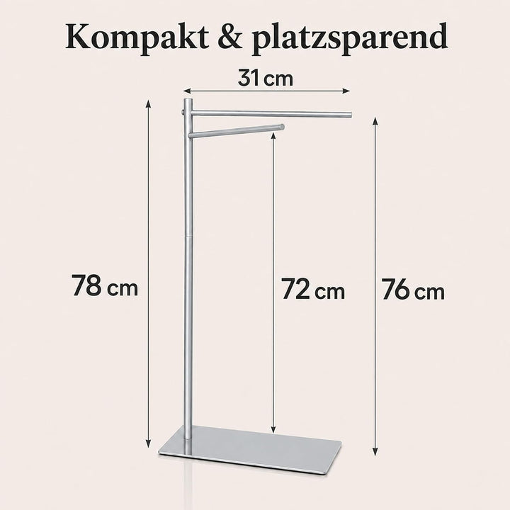 Handtuchhalter Stehend Freistehend, 32 x 29 x 78 cm | Für Gäste-WC &amp; Bad, 2 fixierte Stangen (Anti-R