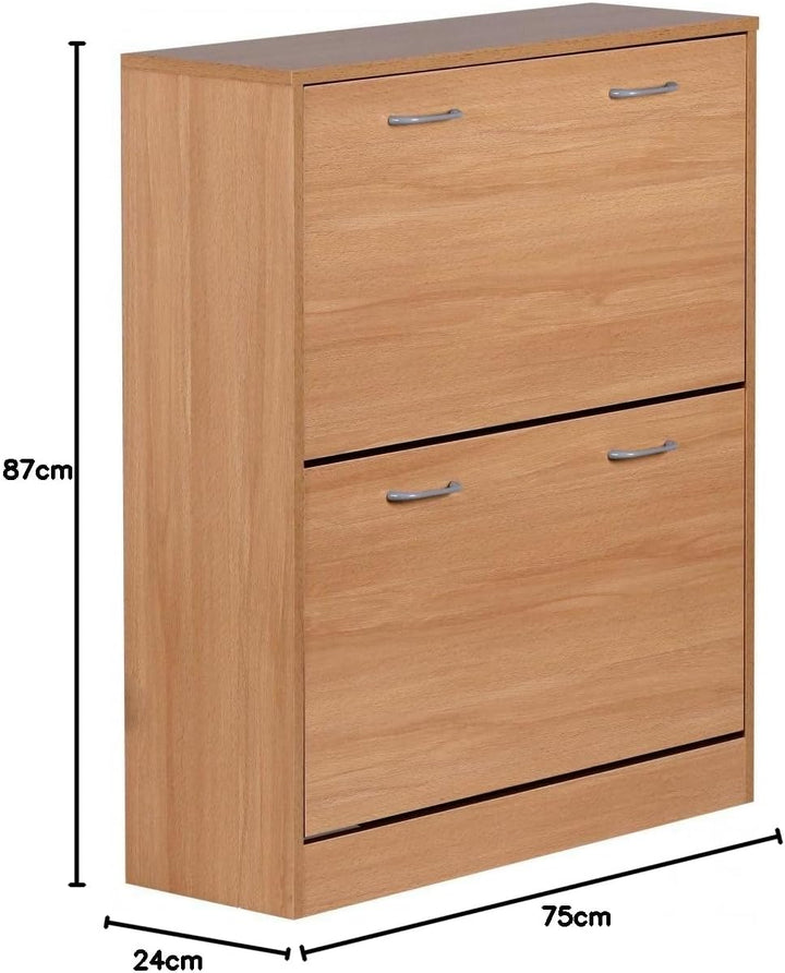 Wohnling Schuhkipper Kiel Buche matt 2 Fächer 75 x 87 x 24 cm | Design Holz-Schuhschrank zum klappen