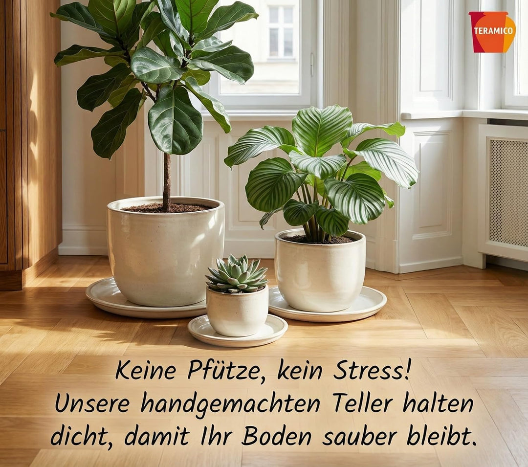 Teramico Vogeltränke/Teller/Untersetzer für Pflanzgefässe Blumentöpfe Blau Weiss Anthrazit glasiert