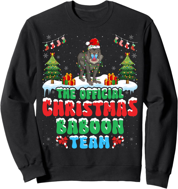 Christmas Baboon Team - Baboon Wearing Santa Hat Xmas Sweatshirt