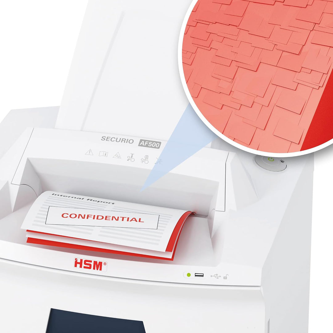 Autofeed Aktenvernichter HSM SECURIO AF500, Sicherheitsstufe 5, mit zusätzlicher manueller Eingabemö