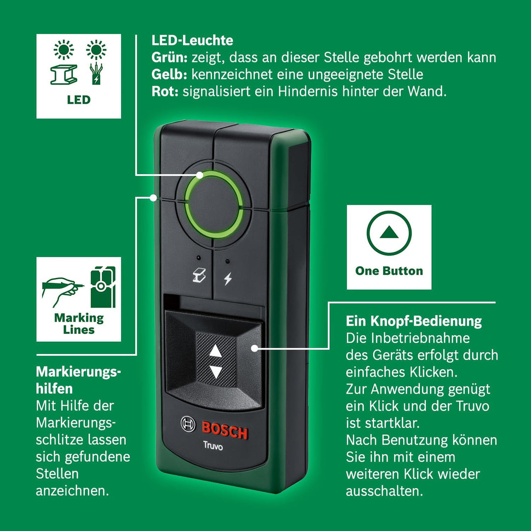 Bosch Ortungsgerät Truvo der 2. Generation (einfache Ein-Knopf-Bedienung, einfaches Orten von stromf