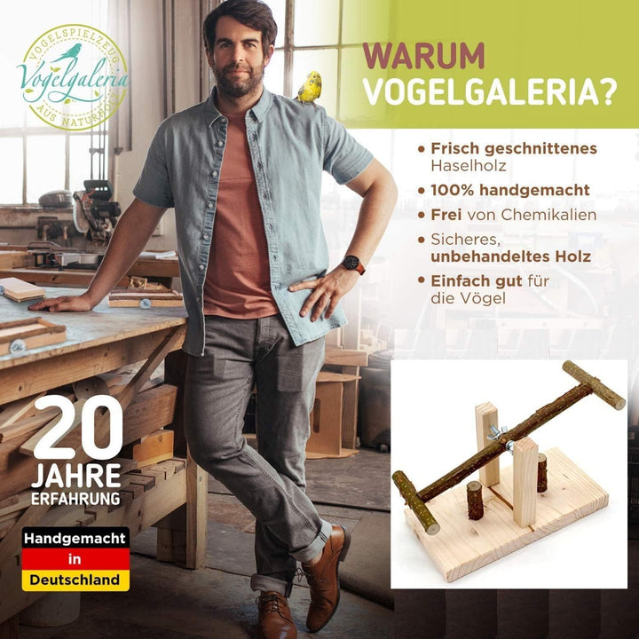 Vogelgaleria® Tolle Vogelwippe BZW. Vogelschaukel aus Naturholz. Handgemacht | Tolles Wellensittich