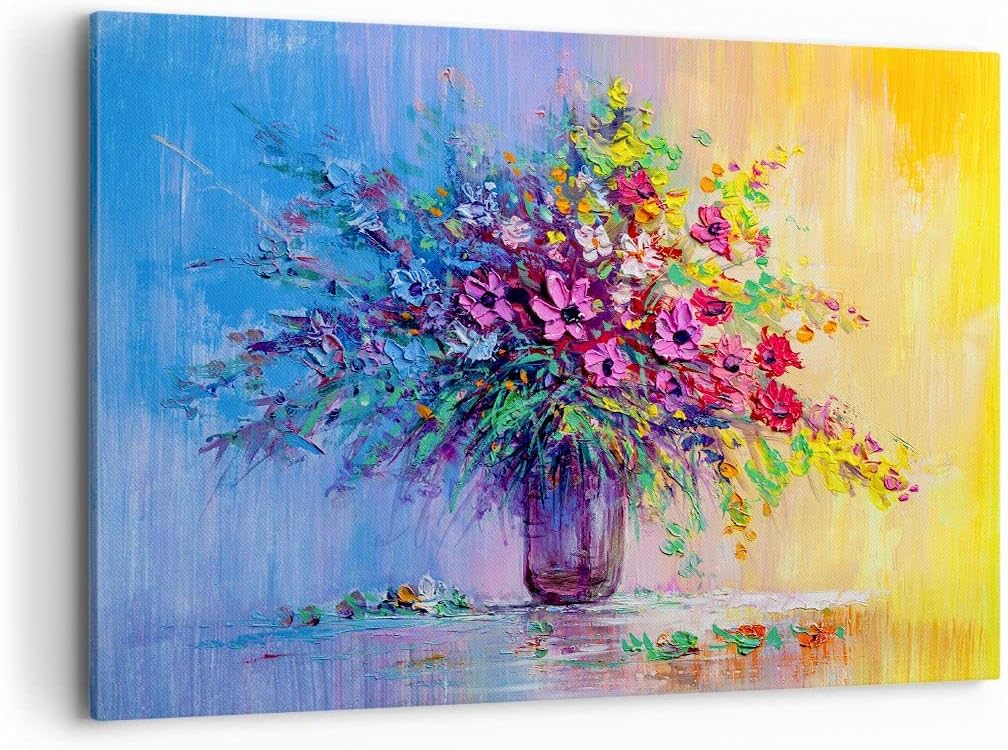 ARTTOR Bilder auf Leinwand 100x70cm Leinwandbild mit Rahmen Blumen Vase Gross Wanddeko Bild Schlafzi
