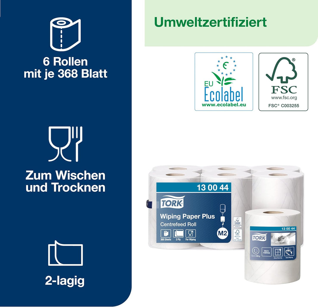 Tork 130044 Starke Mehrzweck Papierwischtücher für das M2 Innenabrollung Spendersystem / 2-lagiges s