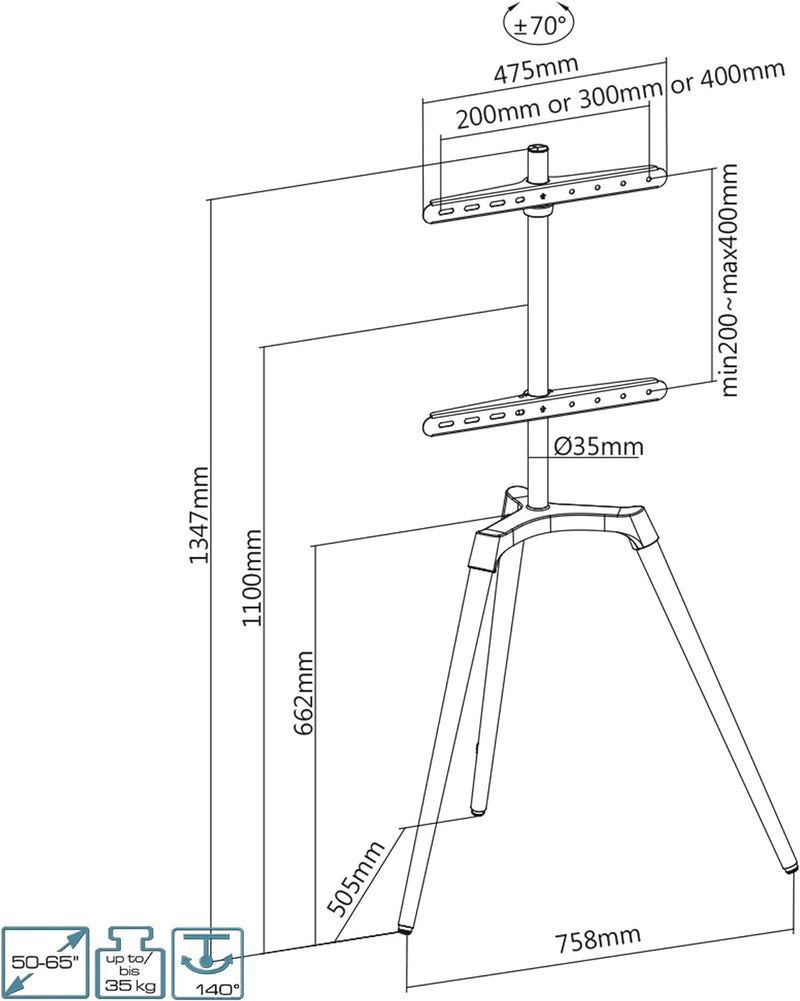 EasyLife - Design STAFFELEI Tripod TV-Stativ - Halterung bis 65&