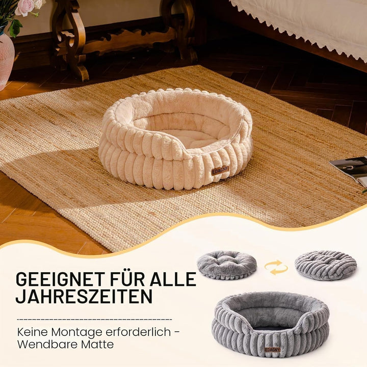 EDAGNY Stilvolle Rundes Katzenbetten Weiches Welpenbett Angstlösend Kamel S