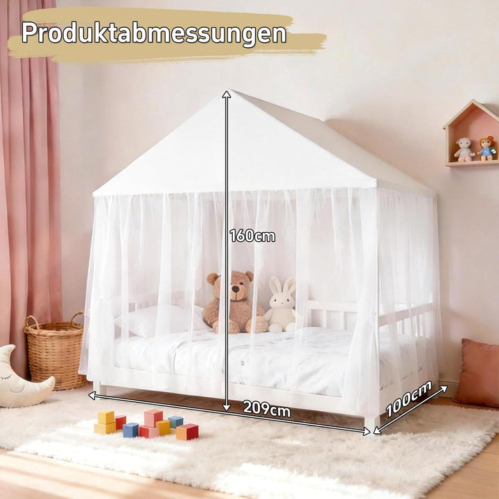 GFCC Prinzessinnen Bettvorhang für Hausbett mit dreieckigem Dach, Weiss Himmelbett Moskitonetz Balda