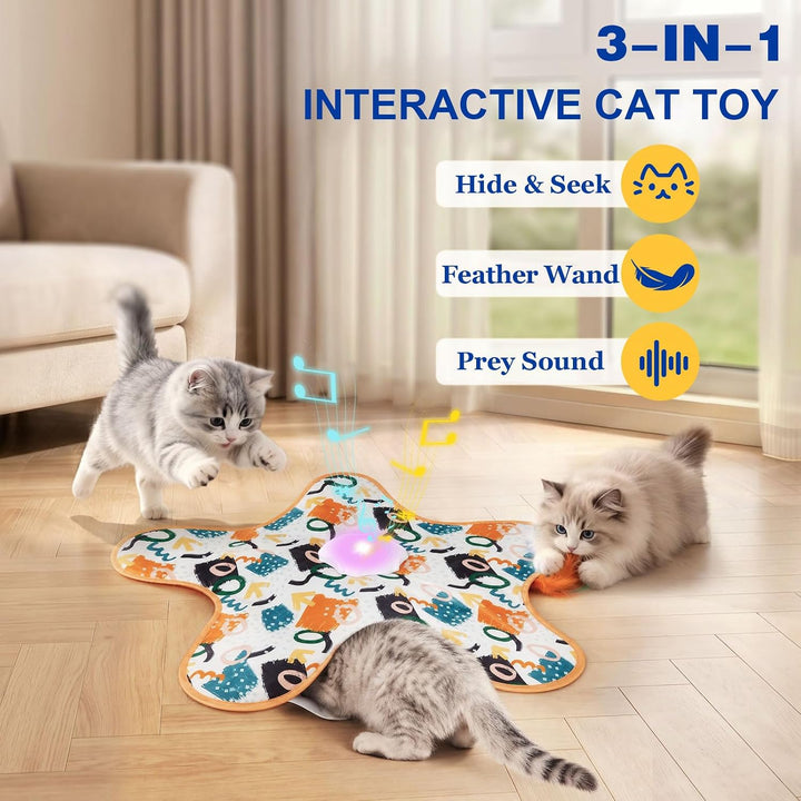 3-in-1 Interaktives Katzenspielzeug Automatisches Versteckspiel | Simuliert Beutegeräusche, Drehbare