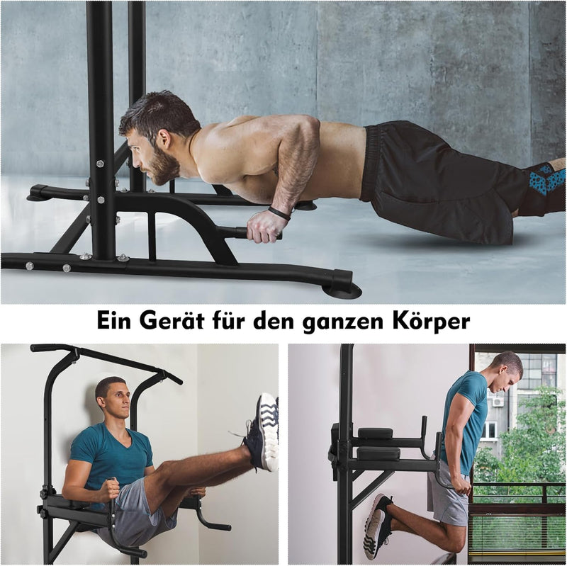 DH FitLife Power Tower Dip Station | Sport Geräte mit Klimmzugstange, Dip Barren u. Rückentrainer |