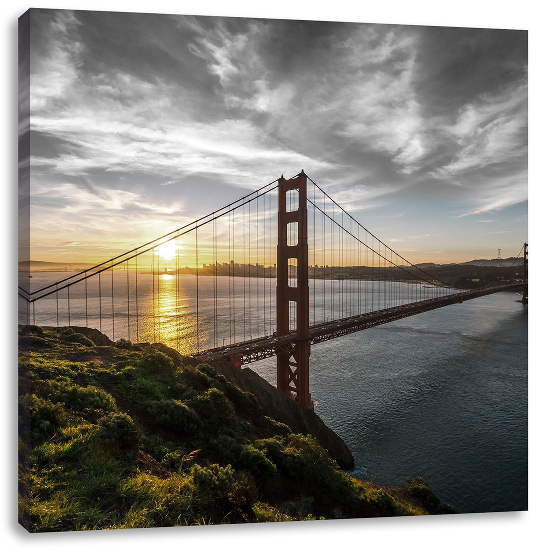Pixxprint Golden Gate Bridge als Leinwandbild/Grösse: 70x70 cm/Wandbild/Kunstdruck/fertig bespannt,