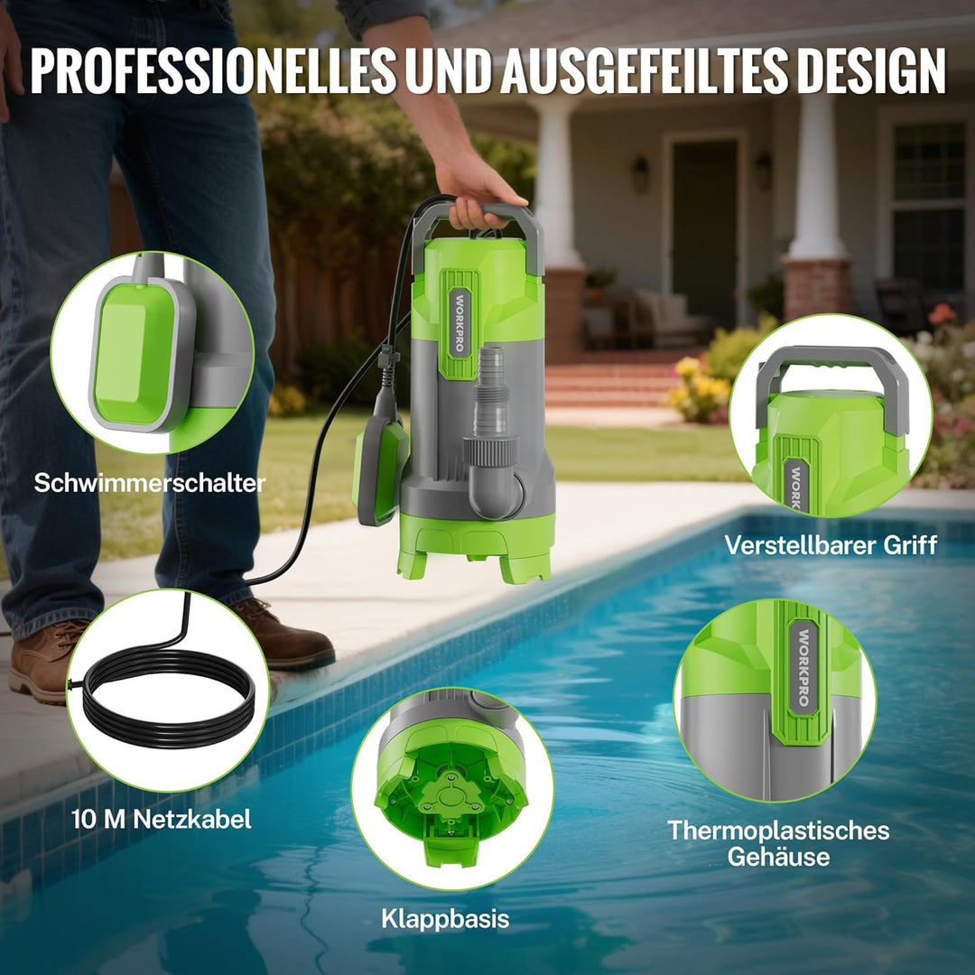 WORKPRO Schmutzwasserpumpe, 700W Tauchpumpe mit Fördermenge 17.000 l/h, Wasserpumpe mit Schwimmersch