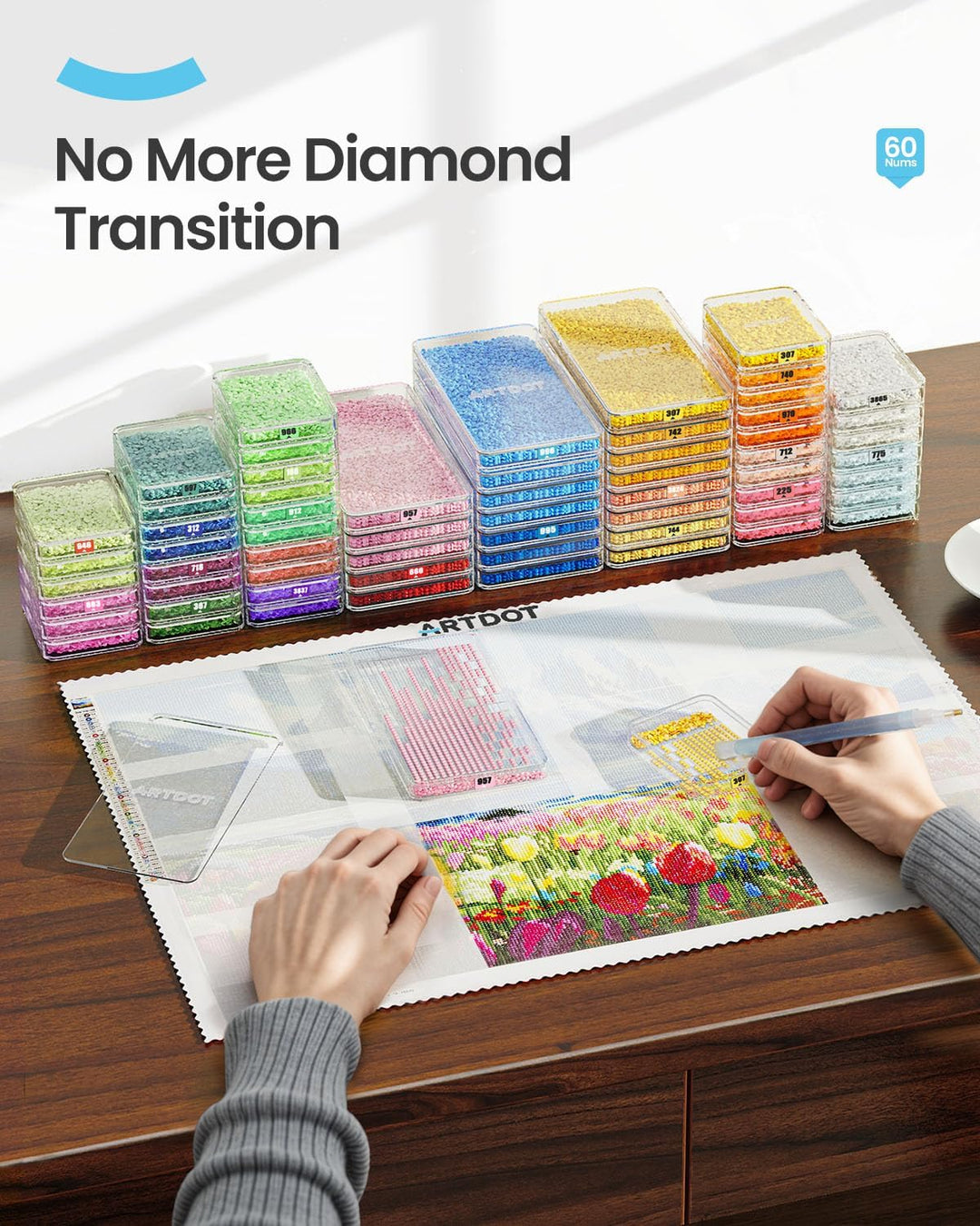 ARTDOT 60PCS Diamond Painting Aufbewahrung Schiffchen Set mit Deckel, 2-in-1 Stackable Tablett als D