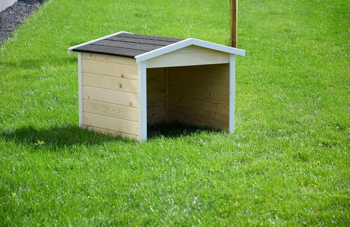 dobar 56198e Mähroboter-Garage aus Holz, Rasenroboter-Carport, 87x80x70 cm, Natur-weiss-anthrazit, B