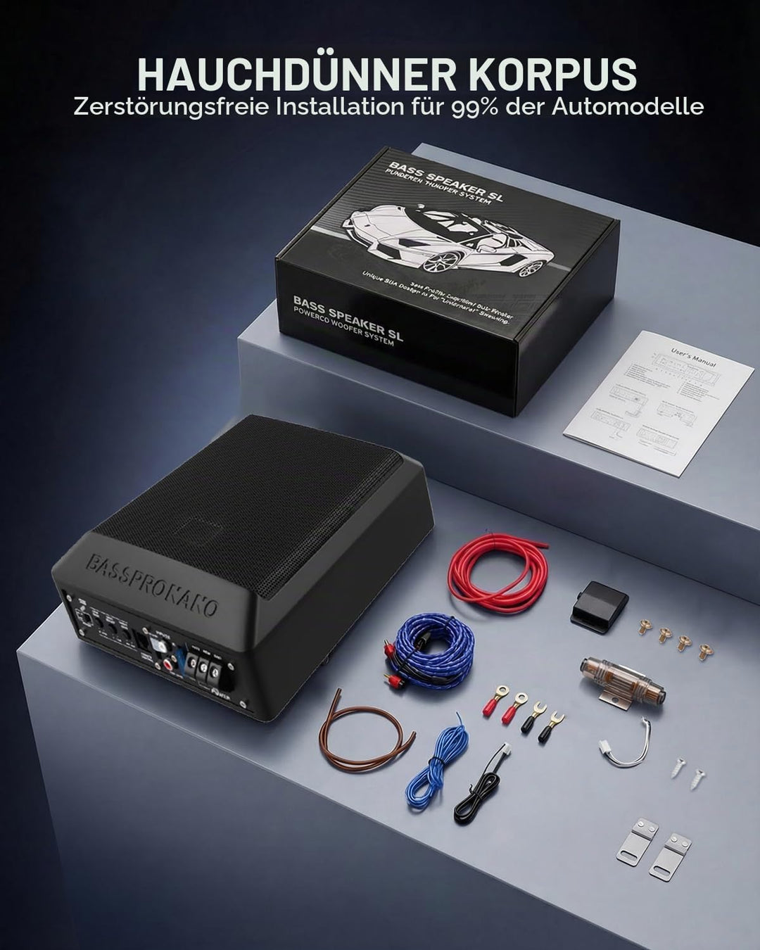 Ultraflacher Auto-Subwoofer, geeignet für Limousinen/LKW, mit integriertem Verstärker, unter den Sit