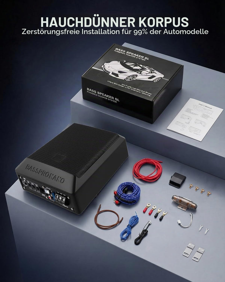 Ultraflacher Auto-Subwoofer, geeignet für Limousinen/LKW, mit integriertem Verstärker, unter den Sit