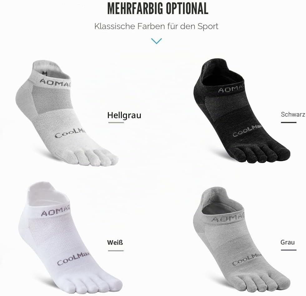 Zehensocken für Frauen Männer Coolmax Laufsocken 5 Fingersocken athletische Zehensocken 3 Paar 43-47