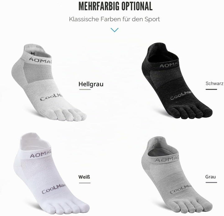 Zehensocken für Frauen Männer Coolmax Laufsocken 5 Fingersocken athletische Zehensocken 3 Paar 43-47