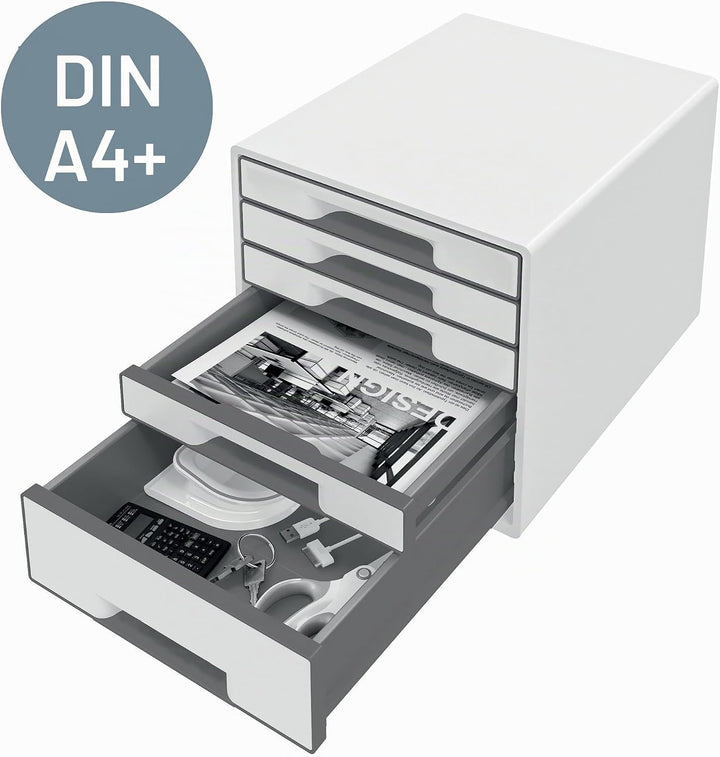 Leitz CUBE Schubladenbox mit 5 Schubladen, Weiss/Grün, A4, Inkl. transparentem Schubladeneinsatz, WO