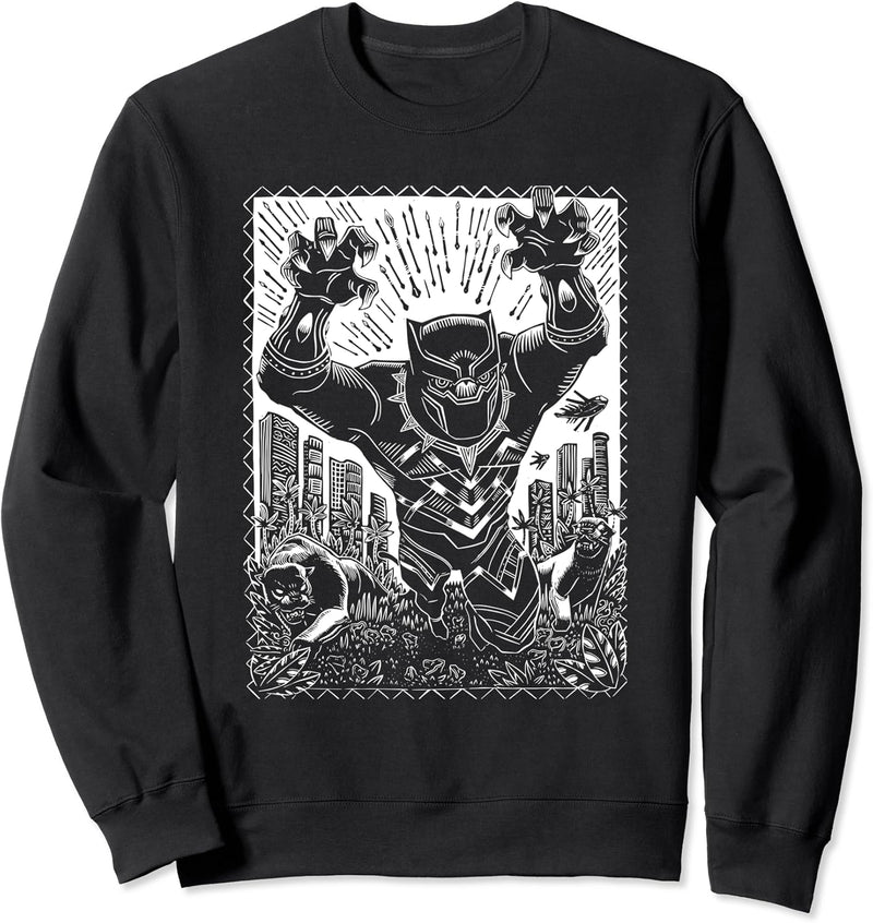 Marvel Black Panther Linocut Black Sweatshirt