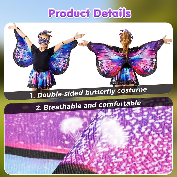 Schmetterling Kostüm Kinder mit Schmetterlingsflügel, Rock, Haarband, Maske und Schmetterlingsaufkle