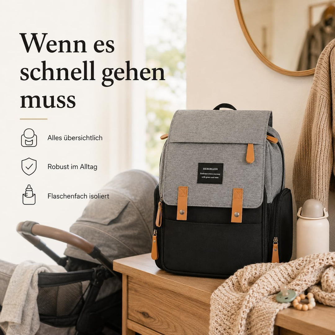 Heberlein Prestige Baby Wickelrucksack - grosse Wickeltasche für Mama &amp; Papa, wasserabweisend mit vi