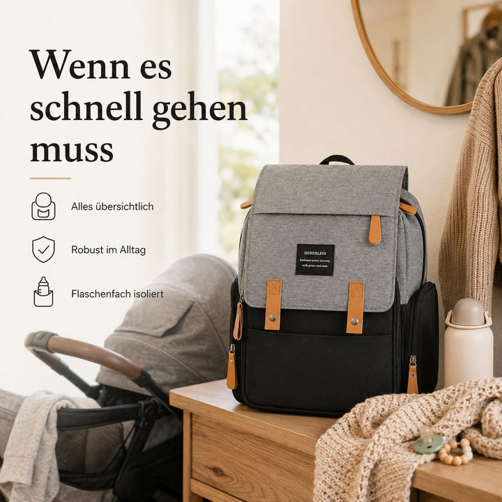 Heberlein Prestige Baby Wickelrucksack - grosse Wickeltasche für Mama &amp; Papa, wasserabweisend mit vi