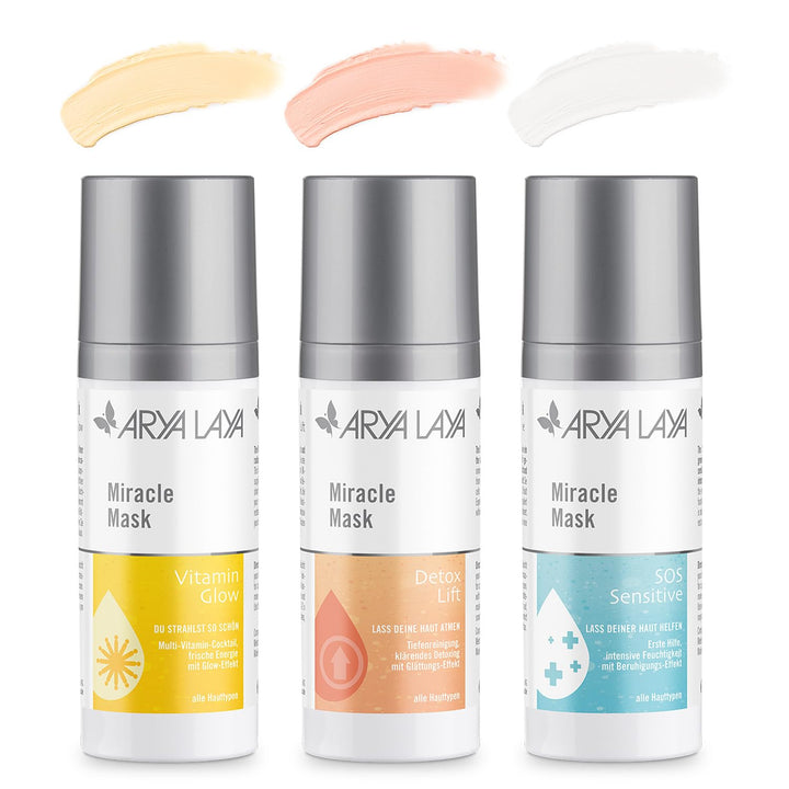 ARYA LAYA Miracle Mask Trio: pflegende Gesichtsmasken im Set, für alle Hauttypen: mit Glow-Effekt, G