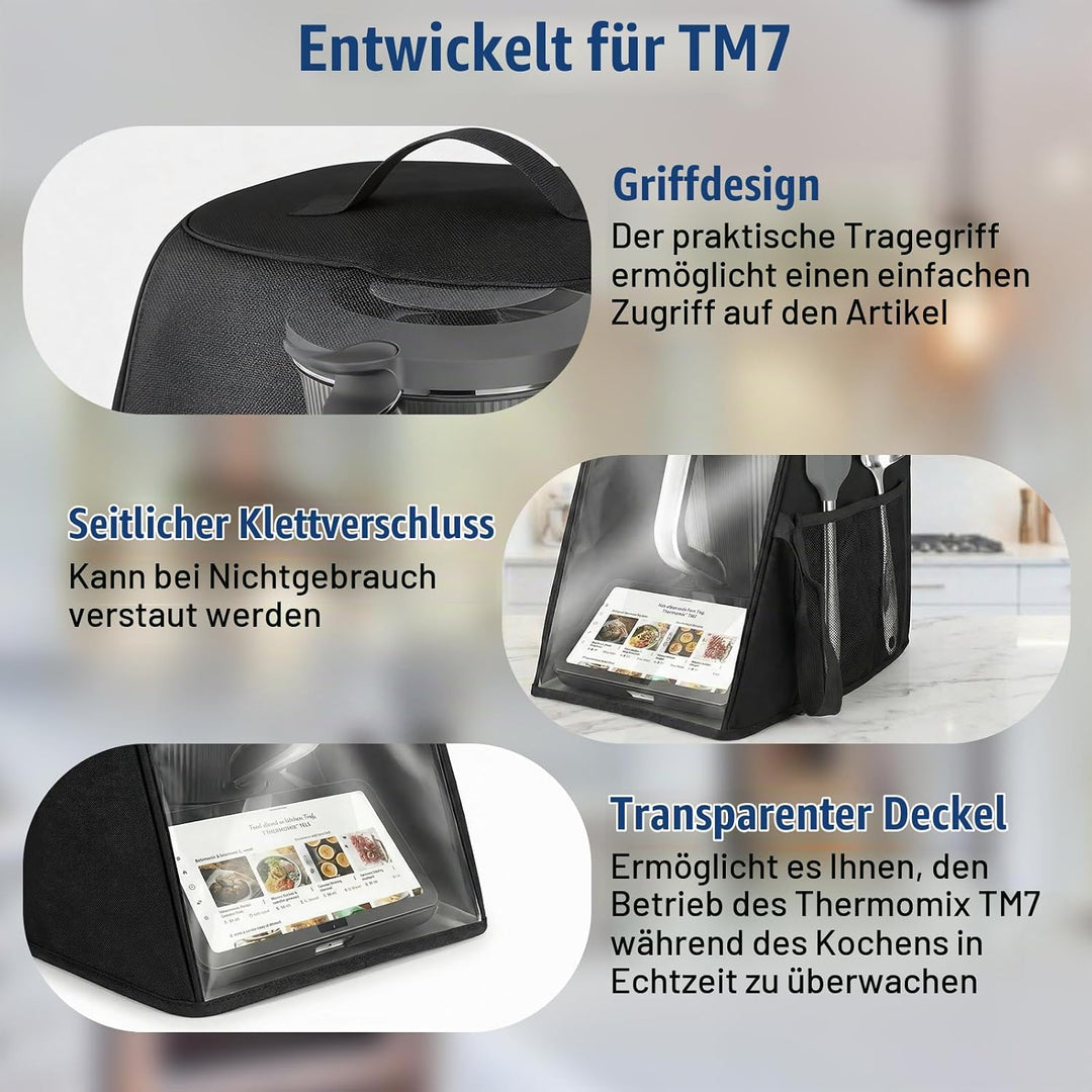 Abdeckhaube für Thermomix TM7, Wasserdichte und staubdichte Schutzhülle mit transparentem Sichtfenst