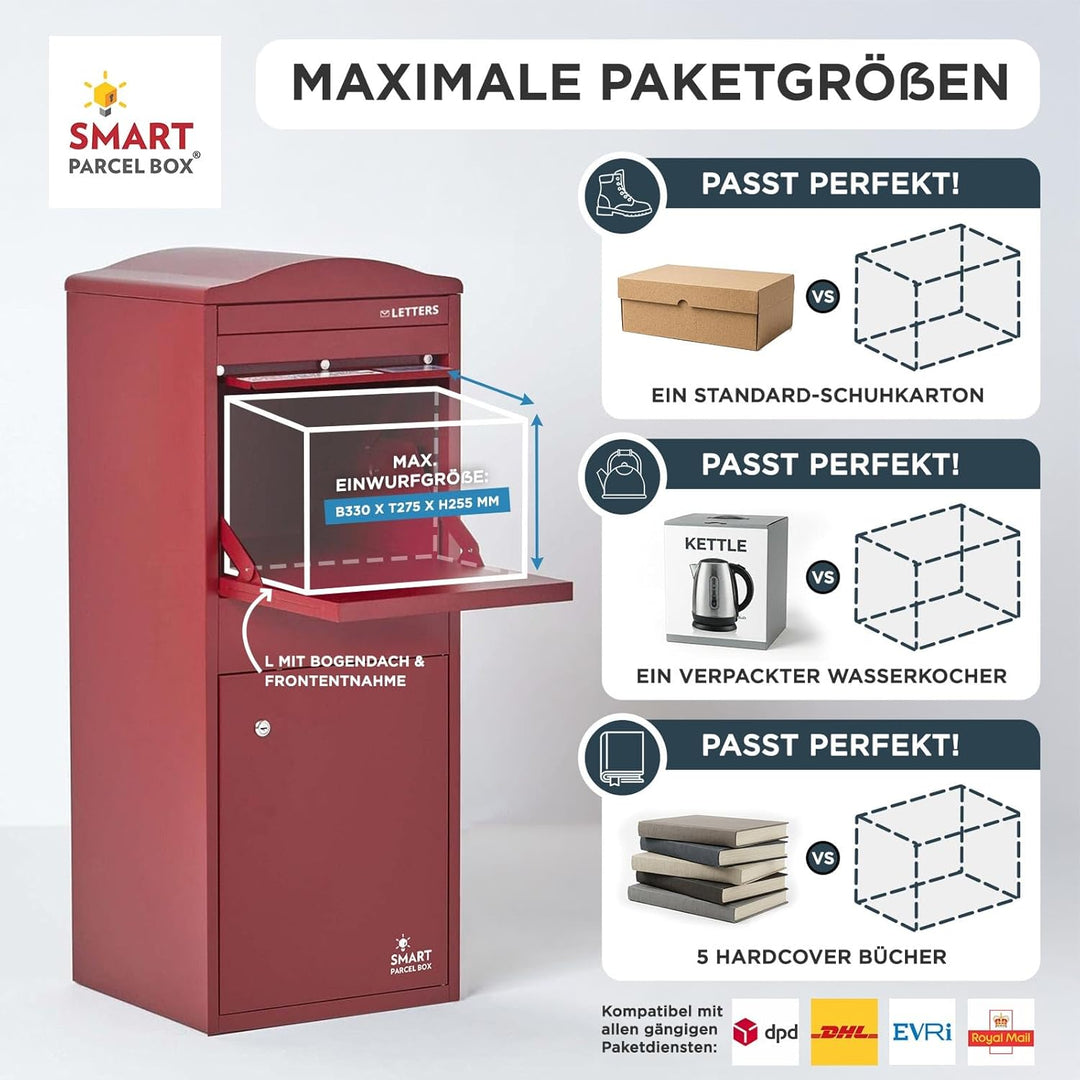 SMART PARCEL BOX Paketbox draussen, Standbriefkasten mit Paketfach, Paketbriefkasten XXL, grosse Pos