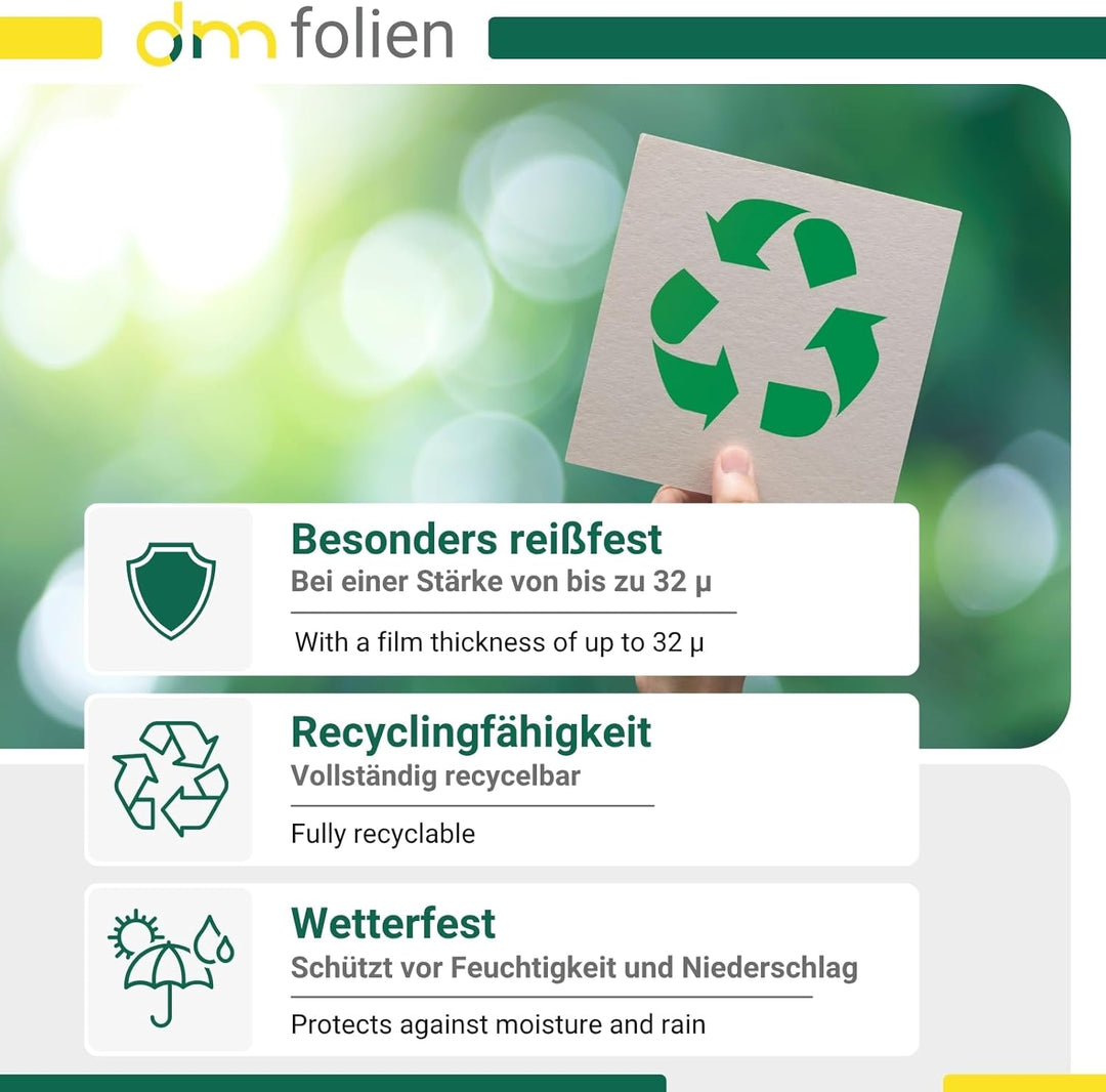 dm-folien gmbh Müllsäcke 120 Liter - 700 x 1100 mm | 250 Stück | Transparente Abfallsäcke | Reissfes