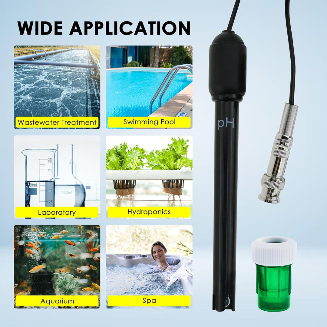 TEKCOPLUS Wasserqualität pH-Elektrode mit 300cm 3000mm 118 Zoll BNC Kabel und Lösungen für Wasser, H