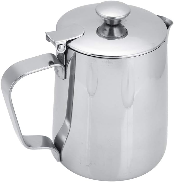 MAGT Milchkännchen mit Deckel, Edelstahl Milchkanne 350ml Kaffeekanne Edelstahl Milchschaumkännchen