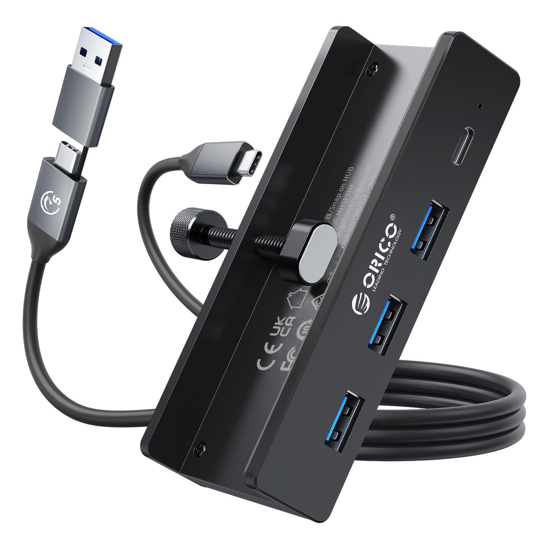 ORICO USB Hub, Aluminum USB 3.0 Hub Clip mit 5V Stromversorgungsanschluss, 5Gbps 4 Port USB Verteile