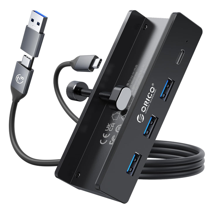 ORICO USB Hub, Aluminum USB 3.0 Hub Clip mit 5V Stromversorgungsanschluss, 5Gbps 4 Port USB Verteile