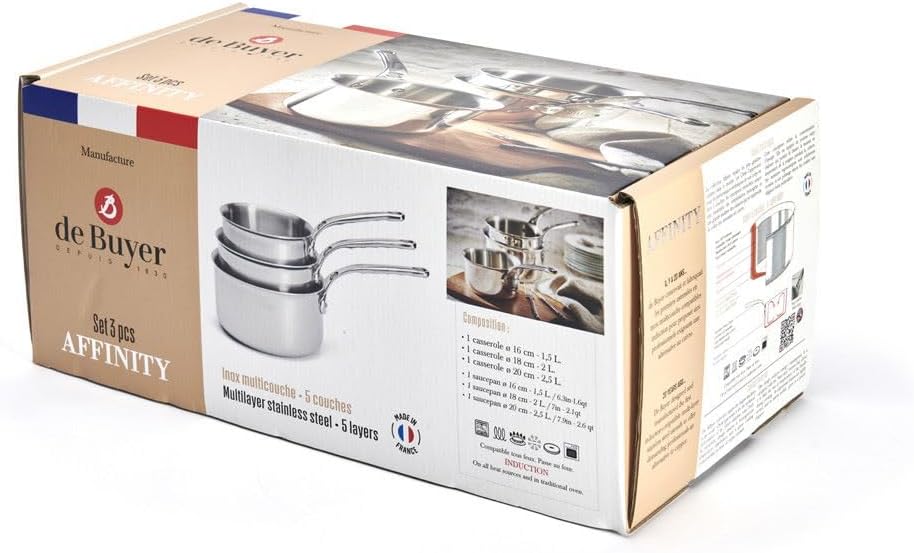 De Buyer - Set mit 3 AFFINITY-Kochtöpfen aus 5-lagigem Edelstahl - 16, 18 und 20 cm - 3706.01