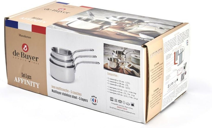 De Buyer - Set mit 3 AFFINITY-Kochtöpfen aus 5-lagigem Edelstahl - 16, 18 und 20 cm - 3706.01
