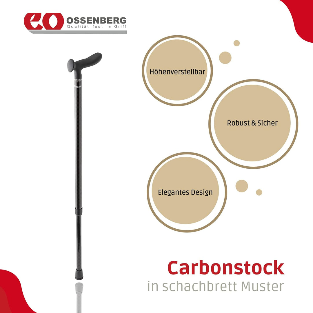 Ossenberg Carbonstock in Schachbrett Muster - schwarz glänzend - mit Cosy Griff - Verstellbarer Carb