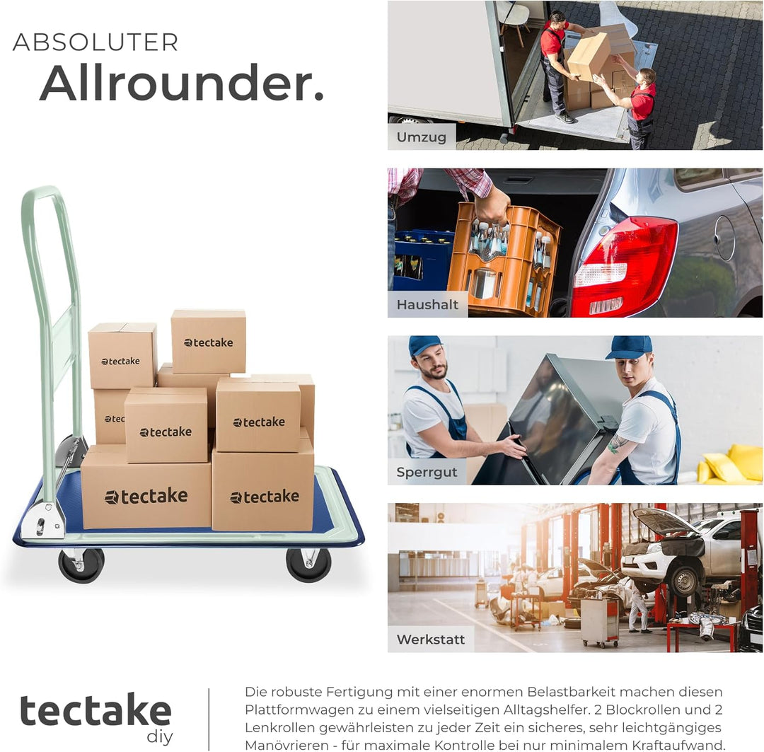 tectake® Plattformwagen 150 kg, Transportwagen klappbar, Transportroller, Rollwagen Metall, Wagen Tr