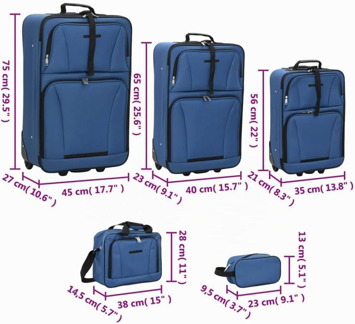 vidaXL Reisekoffer Set 5-TLG., Kofferset mit 3 Rollkoffern Reisetasche Kulturtasche, Hartschalenkoff