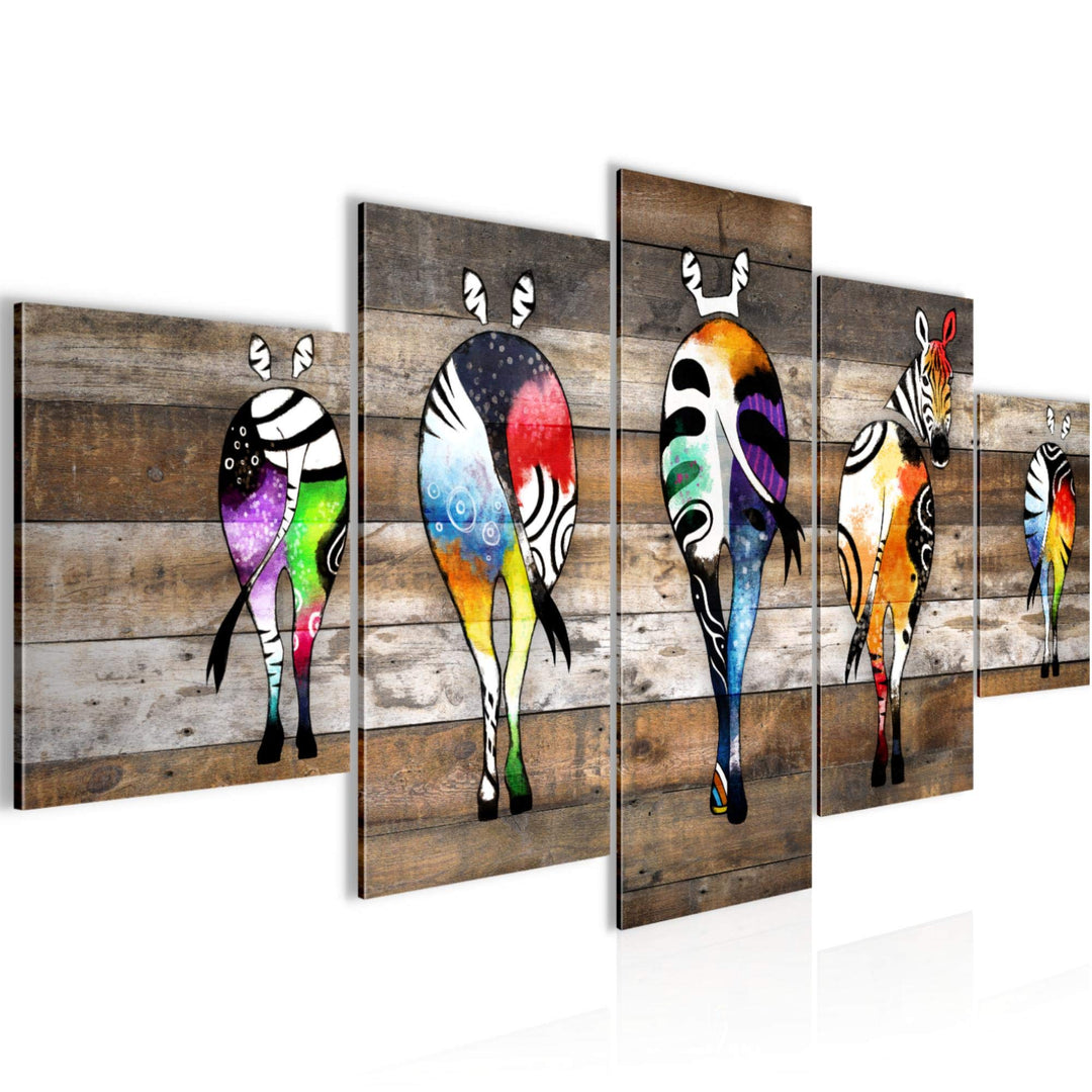 Runa Art Wandbilder Zebra 5 Teilig Bild auf Vlies Leinwand Deko Loft Wohnzimmer Streetart Beige Brau