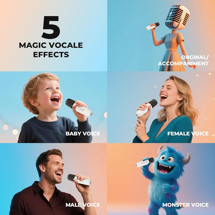 Ankuka Karaoke Maschine mit 1 Drahtlosen Mikrofonen für Kinder, Tragbares Bluetooth KTV Anlage, Laut