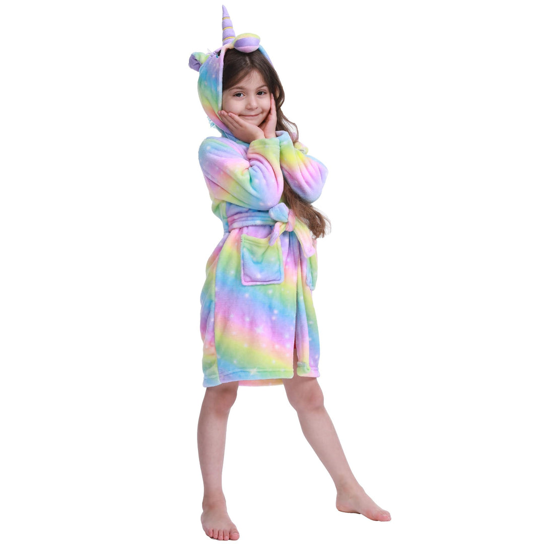 Bademantel für Mädchen, Weicher Flanell Schlafanzug mit Kapuze, Warme Kinder Hausbekleidung für 3-11