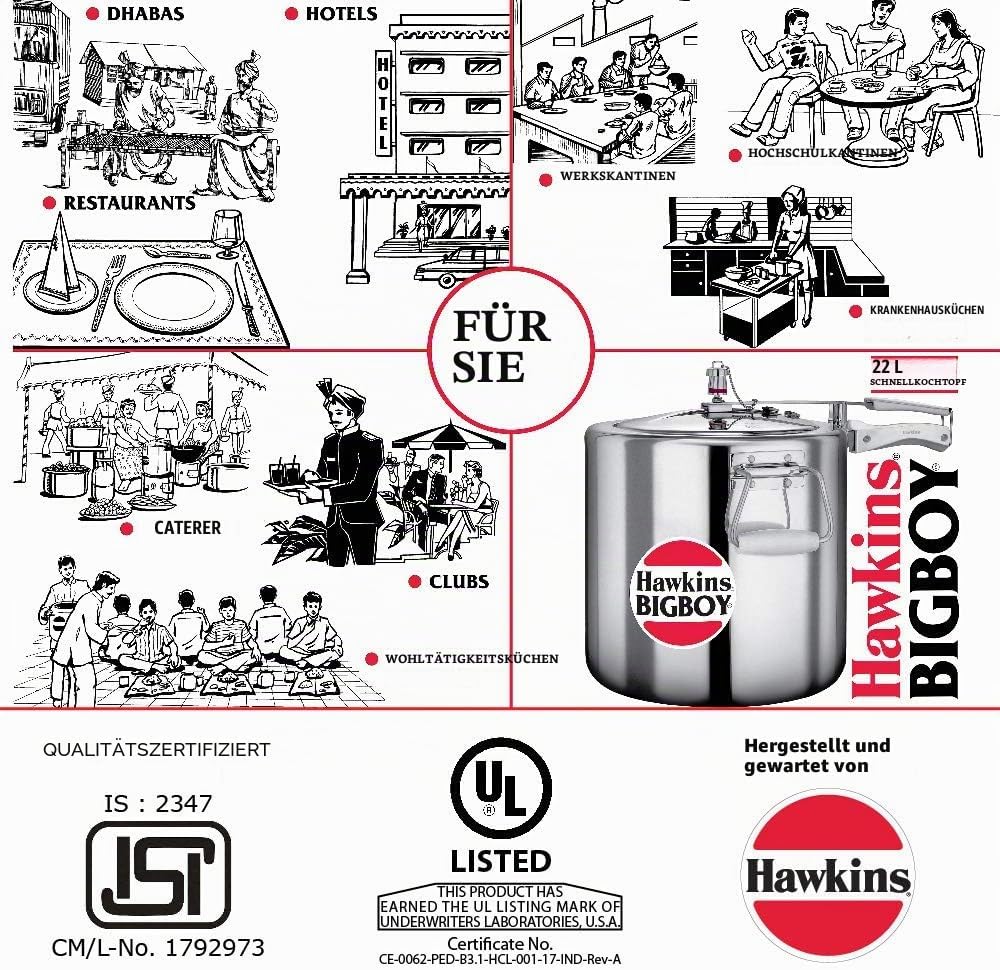 Hawkings Bigboy Schnellkochtopf aus Aluminium 22 Litre, 22 Litre