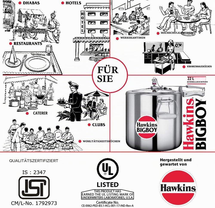 Hawkings Bigboy Schnellkochtopf aus Aluminium 22 Litre, 22 Litre