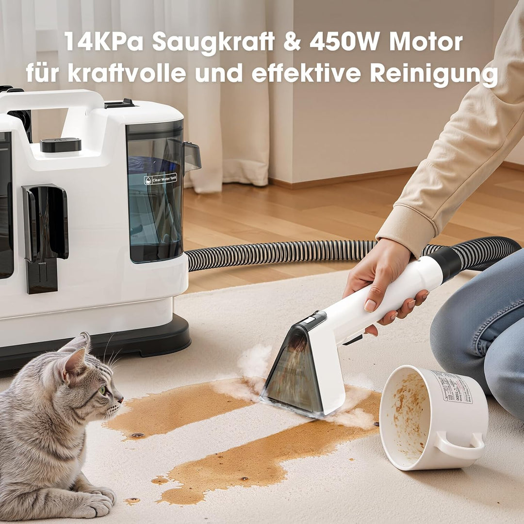 Waschsauger Nasssauger 450W Teppichreiniger mit 13500Pa Saugkraft, Polsterreiniger Gerät Fleckenrein