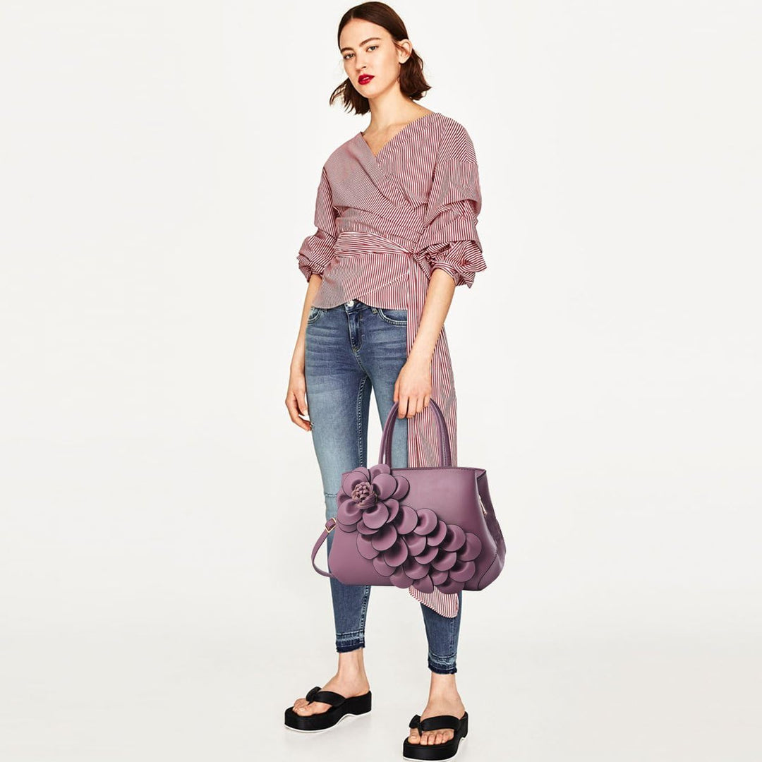 NICOLE & DORIS Umhängetasche Umhängetasche Handtasche Blumenmotiv für Damen Violett, Violett