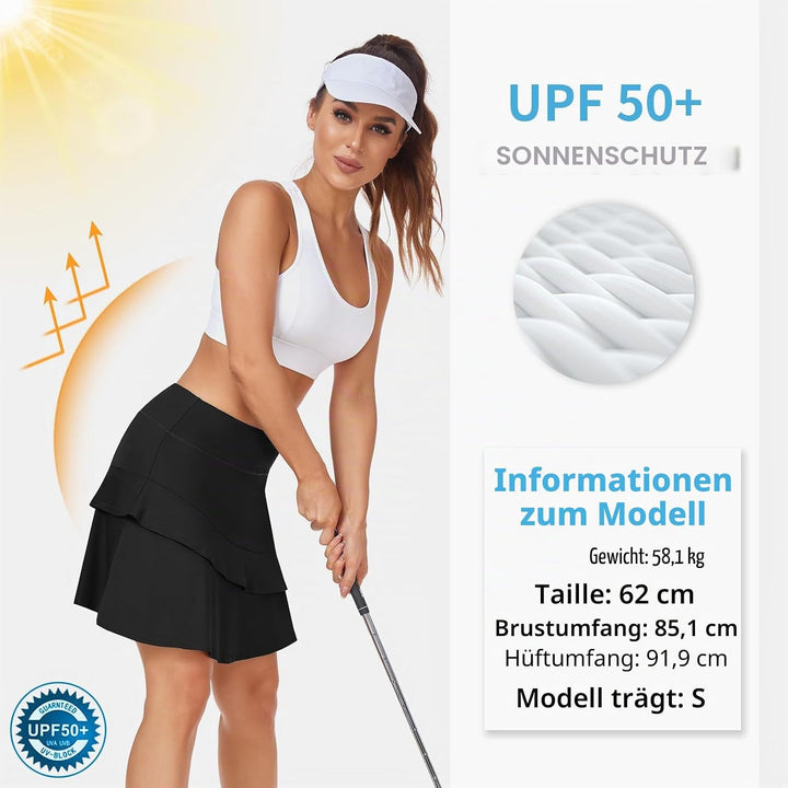 Soneven Hosenrock Damen Knielang Tennis Rock mit Hose Drunter Mädchen Pleated Wanderrock Sommer Spo